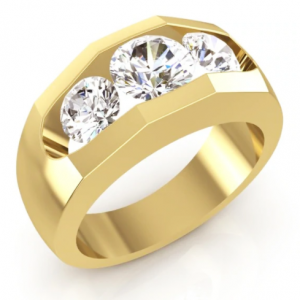 Men's Diamond Ring 3 Stones Gold 2 Carats