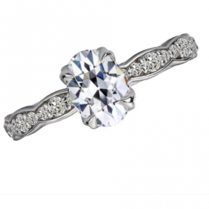 6 Carat Double Prong Set Oval Old Cut Diamond Engagement Ring