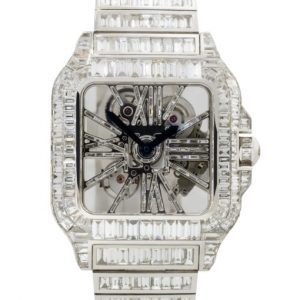 Cartier Santos 18k White Gold Skeleton All Diamond Chandelier Watch