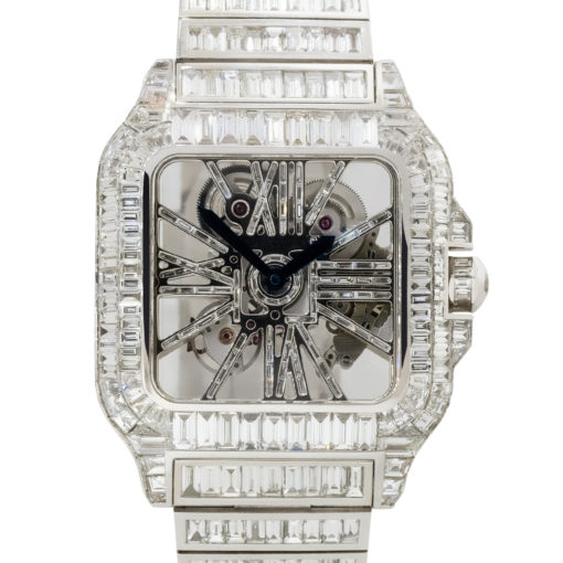 Cartier Santos 18k White Gold Skeleton All Diamond Chandelier Watch