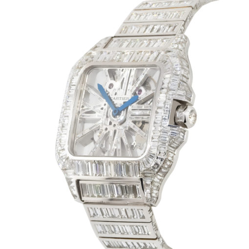 Cartier Santos 18k White Gold Skeleton All Diamond Chandelier Watch - Image 3
