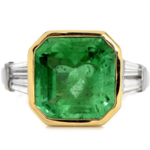 Estate Diamond 5.60ct Colombian AGL Emerald 18K Gold Engagement Ring