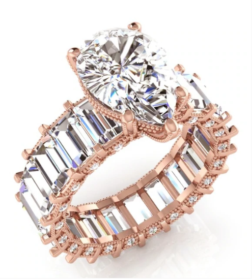 9.50 Carats Pear & Baguette Engagement Diamond Ring - Image 2