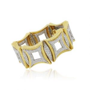 18k Two Tone Gold 21.32ctw Round Brilliant Diamond Wide Bracelet