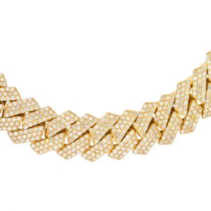 10k Yellow Gold 31.80ctw Diamond Pave Cuban Link Chain Necklace