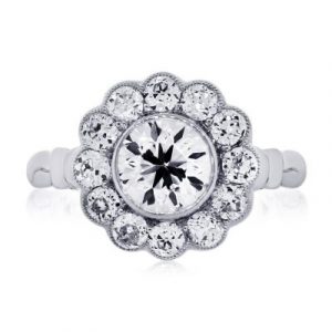 Platinum 1.15ct Old European Cut Diamond Flower Engagement Ring