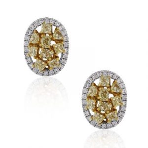 18k Two Tone Yellow and White Diamond Earrings