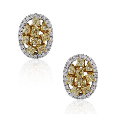 18k Two Tone Yellow and White Diamond Earrings