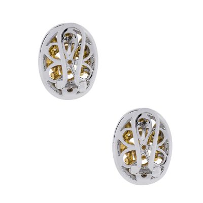 18k Two Tone Yellow and White Diamond Earrings - Image 2