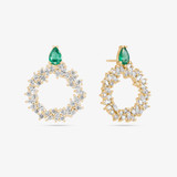 Green Emerald Mixed Fancy Diamond Circle Hoops
